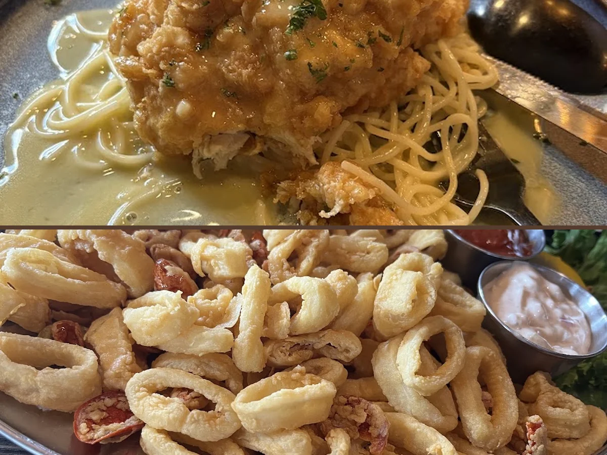 Italian dishes on a restaurant table.